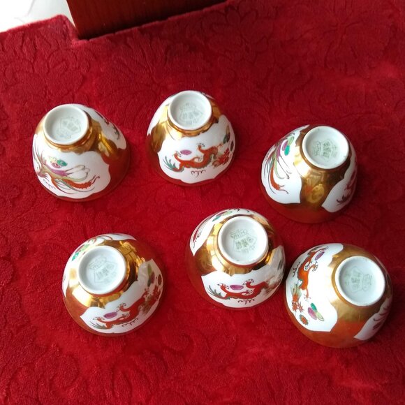 Vintage Chinese porcelain 6 x tea cups bowls set dragon phoenix double happiness - Picture 3 of 11